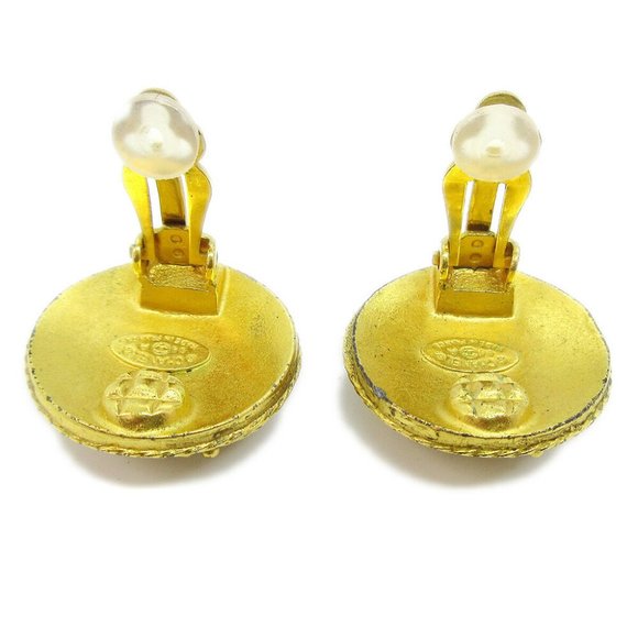 Auth CHANEL CC Button Motif Earrings Gold-Tone Clip-On 94A - Picture 4 of 4